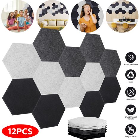 Lot de 12 Panneau Acoustique Mural Autocollante, 30 x 26 x 0.9cm Panneau Acoustique à Haute Densité, Mousse Acoustique Hexagonal Isolant Phonique pour Studio/Bureau/Chambre/Salon (1/5)