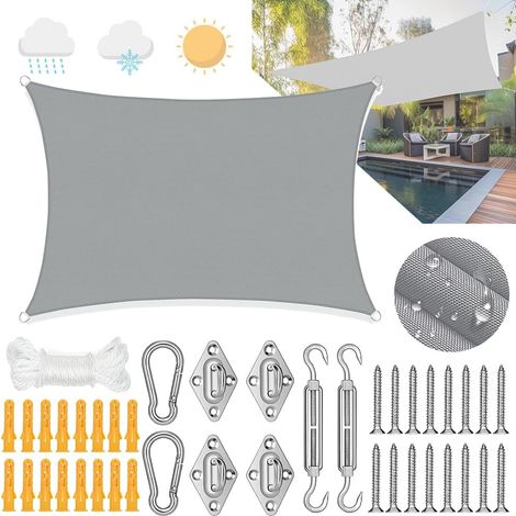Voile d'ombrage rectangulaire 3 x 4 m - 3 x 4 m - Étanche - Avec œillets - Voile d'ombrage imperméable - Rectangulaire - En toile imperméable - Avec kit de fixation - Protection UV 98 % - Pour jardin, (1/5)