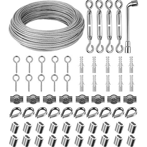 304 Stainless Steel Rope Cable Hanging Kit, 3 mm Coated Stainless Steel Cable with Clothes Line Tensioner and Hooks, for Lighting, Climbing Plants, Clothesline (1/5)
