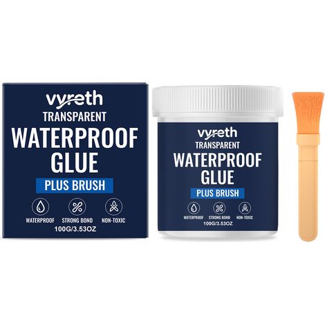 Adhésif transparent et imperméable Vyreth pour appuis de fenêtre de cuisine et de salle de bain et fissures murales extérieures - À base d'eau, écologique, flexible, 100 g x 1, pinceau x 1 (1/5)