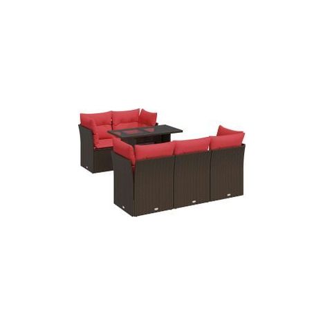Salon de jardin avec coussins 6pcs marron résine tressée acacia (1/5)