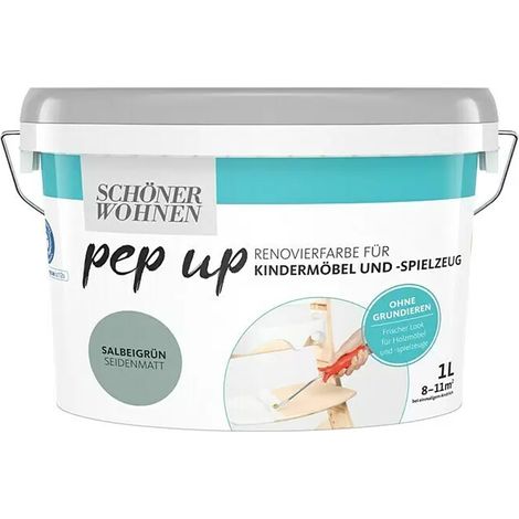 Schöner Wohnen Pep Up Renovierfarbe Kindermöbel Seidenmatt salbeigrün 1,0 Ltr. (1/2)