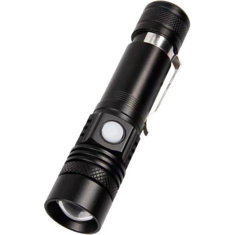 Wiederaufladbare, per USB aufladbare Teleskop-Taschenlampe, leistungsstarkes Fernlicht, robuste Aluminiumlegierung, wasserdicht, Gürtelclip für Radfahren/Wandern/Camping, Notfall-Taschenlampe
