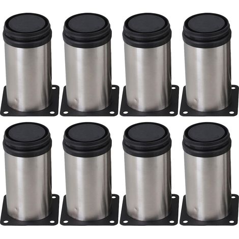 Huit pieds de meubles en acier inoxydable, mesurant 1,97 pouces x 3,94 pouces, avec pieds de cuisine réglables. (1/5)