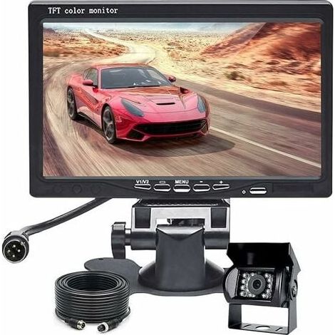 KZQ Auto-Rückfahrkamera mit 7-Zoll-LCD-Bildschirm, 18 LEDs, IR-Nachtsicht, für Wohnmobil/LKW/Wohnwagen/Anhänger/Bauernhof, große Transporter, 4-poliges Kabel (12 V – 24 V) (1/2)