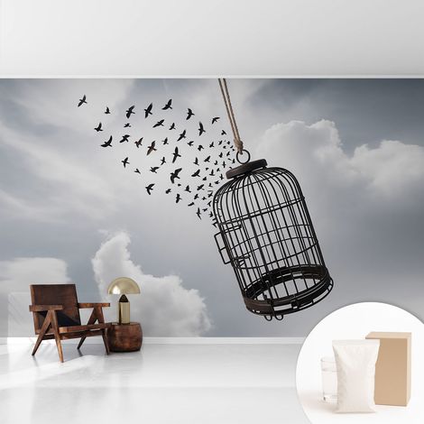Papier peint intissé pour salon chambre à coucher peint imprimé pour mur - Colle incluse gratuite Oiseaux en vol 416x254 cm (1/5)