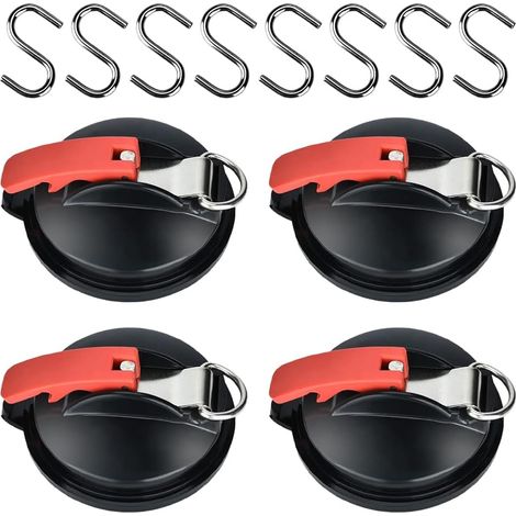 Ventosas, paquete de 4 ganchos de camping extrafuertes con 8 ganchos en forma de S, ventosas para toldos de coche, marquesinas, lonas y accesorios.