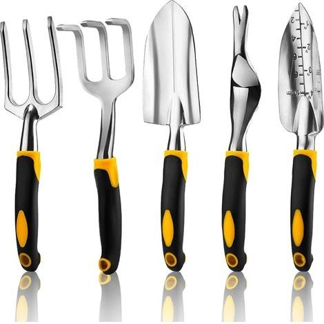 Ensemble 5 outils jardin tête alu robuste poignée ergonomique