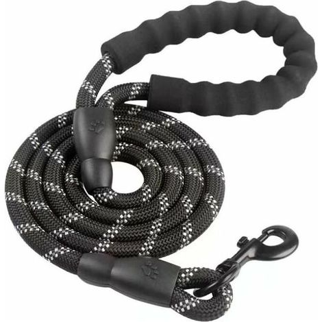 Laisse Chien, Laisse Corde pour Chien avec Poignée Rembourrée Douce, Fils Très Réfléchissants, Sacs à Déchets et Distributeur pour Chien, 1,5 m Corde Laisse pour tous les chiens de taille, Noir (1/4)