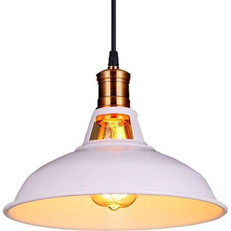 Lustre Suspension Industrielle Vintage E27 LED Lampe Plafonniers Retro Abat-jour pour Cuisine Salle à manger Salon Chambre Restaurant, Blanc (1/5)