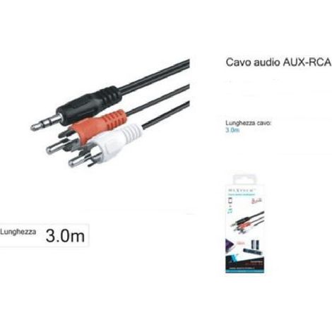 Cavo Audio Da Jack 3,5mm Aux A 2rca Maschio Doppio Stereo Prolunga 3mt Aux-r3.0m (1/2)
