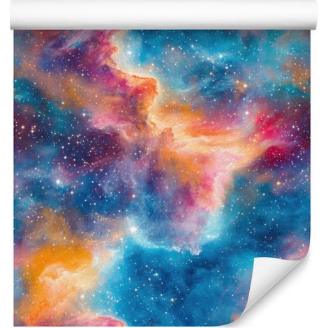 Papel pintado de galaxia en acuarela azul, turquesa y violeta 50x1000 cm (1/5)