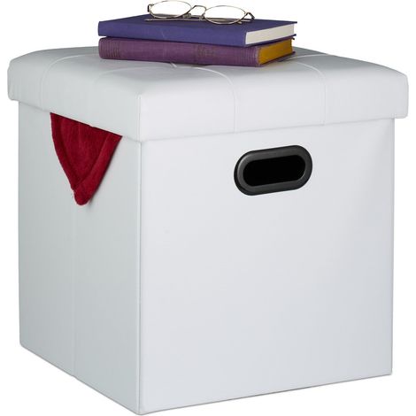 Otomana de almacenamiento de cuero sintético, asiento plegable