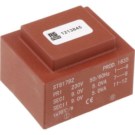 Transformateur pour circuit imprimé, Vin V c.a., Vout 2 x 9V c.a., 2 sorties, 10VA ( Prix pour 1 ) (1/2)