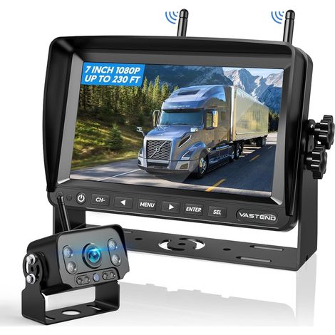 1080P Wireless Car Rear View Camera with 7 Inch Monitor, HD Night Vision Waterproof, Supports 4 Channels, Stabilized Signal, for Van, Caravan, Trailer (1/5)