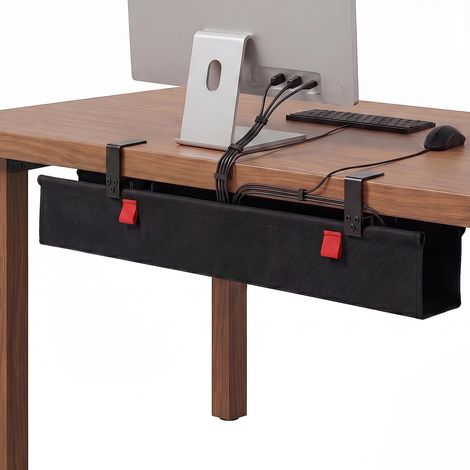 Gestion Câbles Sous Bureau, Chemin de câbles, Fixation Sans Perçage par Serrage, Cable management Bureau, Goulotte Pass Cable Tissu Résistant Eau Anti-Affaissement, Noir 90x14 cm (1/4)