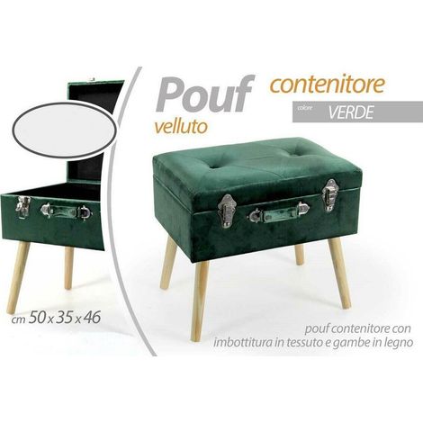 TRADE SHOP - Pouf Contenitore Baule Poggiapiedi Sgabello Pouff Velluto Verde 50x35x46cm 756801 - (1/3)