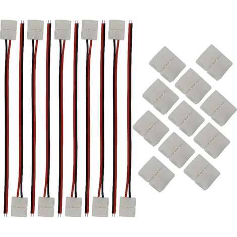 Lot 20 connecteurs pour bande lumineuse LED comprenant un fil connexion sans soudure LED à 2 broches 8 mm large, un connecteur de bande LED à 2 broches pour SMD2835, des bandes LED RVB 3528 (1/5)