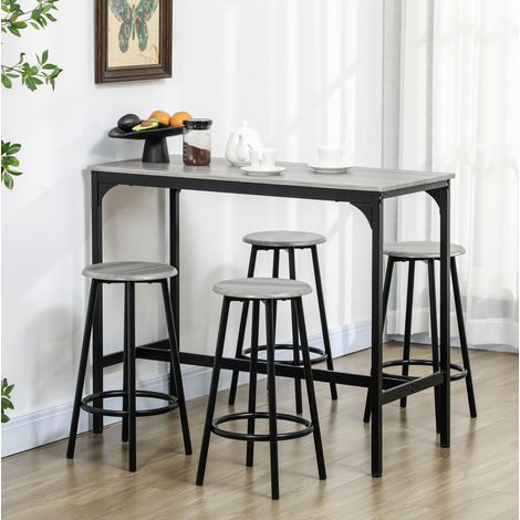 Mesa de bar con 4 taburetes, 5 piezas, 110 x 50 x 89,5 cm, gris DESVIAE (1/5)