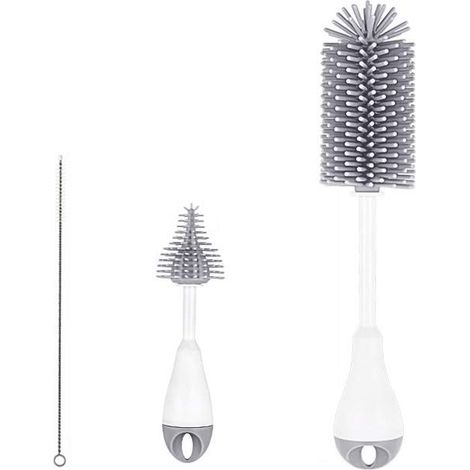 Ensemble de brosses pour biberons, 3 pièces Brosse de nettoyage pour biberons en silicone avec brosse à tétons et brosse à paille, Ensemble de nettoyage pour bouteilles Bouteilles thermos Gobelets en (1/5)