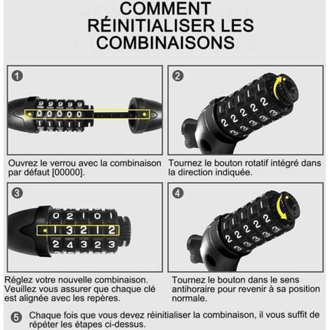Antivol Vélo - Câble 120 cm x 12 mm - Serrure Code 5 Chiffres - Support Fixation Intégré - 1 Pièce (1/4)