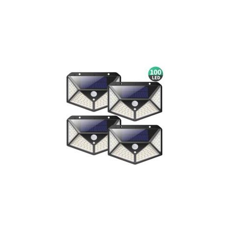 Litzee – Lámpara solar exterior de 100 LED y 2200 mAh – Detector de movimiento PIR de 120° – Resistente al agua IP65 – Paquete de 4 lámparas solares - 4Pack - Crezuo
