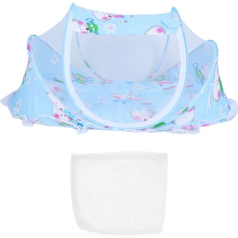 Couchette anti-moustique pliable pour bébé avec coussin en coton et matelat en coton, accessoires pour bébé usage intérieur extérieur (Bleu) (1/5)