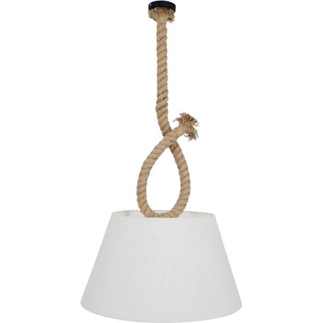 Suspension en Corde de Jute avec Abat-jour Textile Crème, Luminaire Scandinave pour Salon, E27 - PANGIVO (1/5)