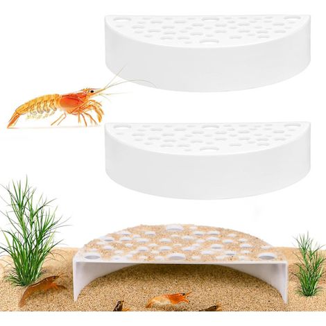 Ensemble de deux cachettes blanches pour crevettes - décoration d'aquarium - forme de croissant - tunnel - nid pour crevettes - accessoire d'aquarium (blanc) (1/5)