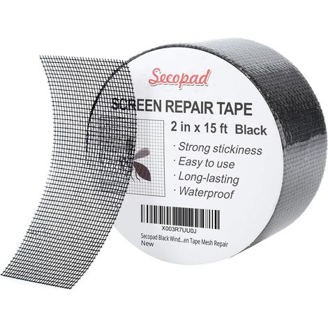 Ruban de Réparation D'écran de Fenêtre Auto-adhésif Noir, 2 in X 15 FT (180IN) Kit de Réparation de Patch D'écran en Fibre de Verre pour Ecrans de Porte et de Fenêtre (1/5)