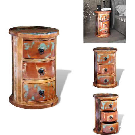 Armoire avec 3 tiroirs Bois de récupération massif - Meuble De Rangement - Armoire Ancienne - Armoire Ronde - Tiroir - Bois Recyclé (1/5)
