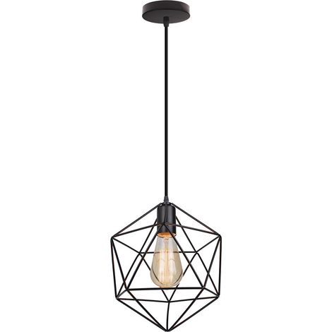 Antique Pendant Light Metal Ceiling Light Iron Cage Retro Industrial Pendant Lights Modern Ceiling Lamp For Kitchen Bedroom Living Room Black