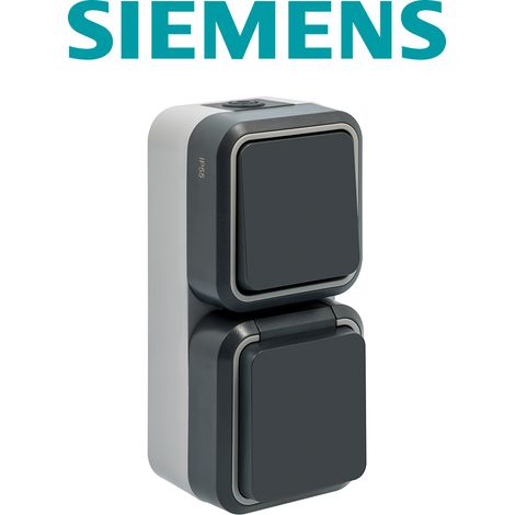 Interrupteur Va-et-Vient avec Prise 2P+T Étanche Gris IP55 - Pose en Saillie - Résistant et Fiable - SIEMENS