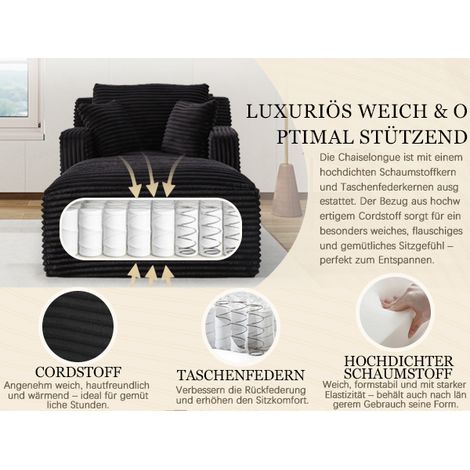 Chaise longue en velours côtelé, suspension à ressorts ensachés sous vide et rembourrage en mousse haute densité, aucun assemblage requis, fauteuil inclinable confortable pour le salon (1/5)