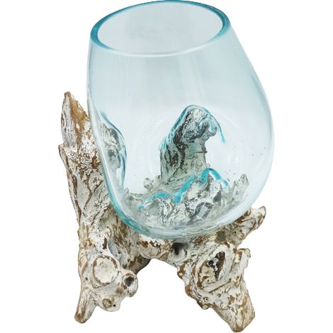 Verre fondu sur bois blanchi à la chaux - Grand Bol- Vendu par 1