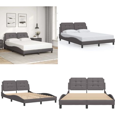 Bettgestell mit Kopfteil Grau 120x200 cm Kunstleder - Bettsystem - Schlafzimmermöbel - Boxspringbetten - Doppelbett - Kunstlederbett - Home & Living (1/5)