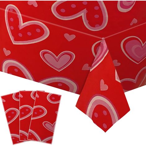 Nappe De Table Jetable - Motif Coeur Pour La Saint-Valentin - En Polyéthylène PE - Pour Salle À Manger Et Cuisine - 137 X 274 Cm (1/3)