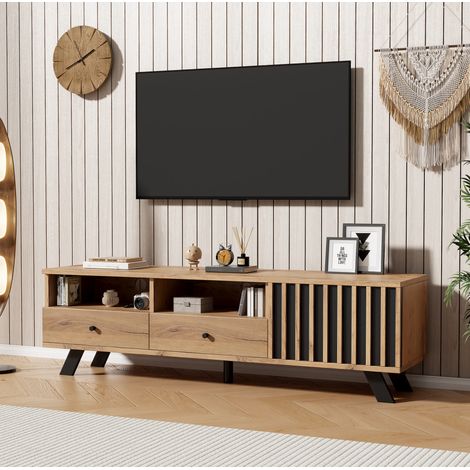 MEUBLIV TV-Möbel 150x38x44 cm Holz und Schwarz – 2 Schubladen, 1 Schrank, für 60-Zoll-TV (1/5)