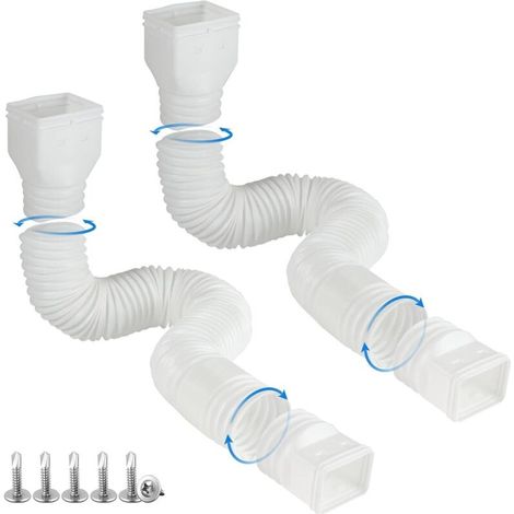 Tuyau d'évacuation des eaux pluviales en plastique - Raccord carré 10,16 x 7,62 cm, flexible et extensible - Lot de 2, blanc, 1,5 mètre (1/4)