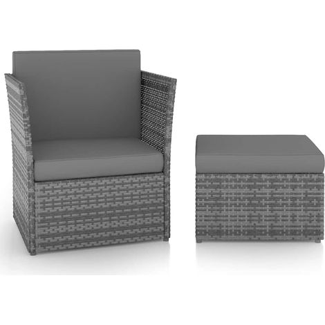 Maison Exclusive - Gartensessel mit Hocker Poly Rattan Anthrazit (1/5)