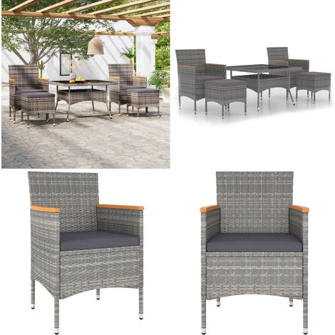 5-tlg. Garten-Essgruppe Poly Rattan und Hartglas Grau - Gartengarnitur - Esstisch - Gartensessel - Outdoormöbel - Gartenset - Home & Living