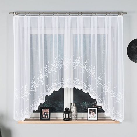 BAKARO - Tenda jacquard pronta all'uso con taglio in basso - 320x160 cm - bianco (1/5)