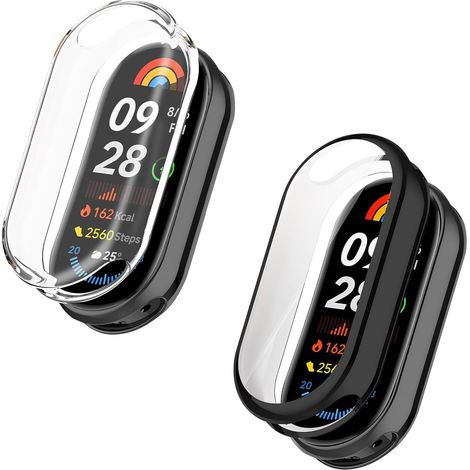 Coque Compatible pour Xiaomi Smart Band 9 (Xiaomi Mi Band 9), TPU Protection Contre la Rayure, Protection d'écran Cadre Protection Totale pour Xiaomi Smart Band 9 (Mi Band 9) (Noir + Clair) (1/5)
