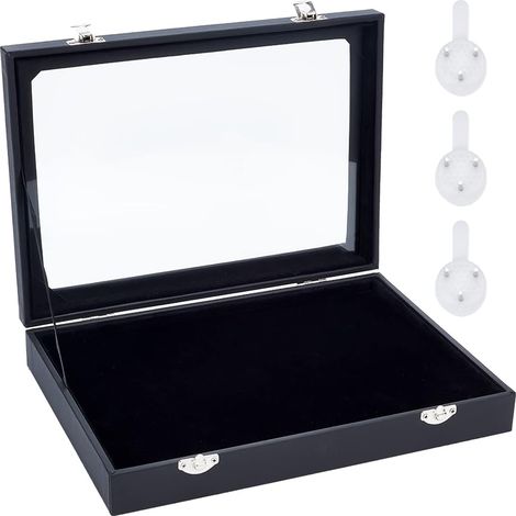 Vitrine à Épingles en Velours Noir, 28x20x4.85cm Broche à Suspendre Murale Rangement pour Bijoux Boîtes de Présentation en Bois avec Fenêtre et Cintres pour Monnaie Épingles Badges Affichage (1/5)