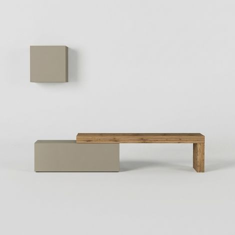 Wohnwand für das Wohnzimmer mit TV-Möbel und Hängeschrank Chronos Nr. 18 - Taubengrau (1/5)