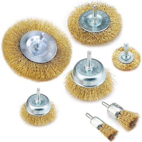 7 Brosse Metallique Pour Perceuse Brosse pour Enlever Visseuse Sans Fil en Acier Laitonné 6mm, Brosse Métallique de Nettoyage avec Tige Ronde (1/4)