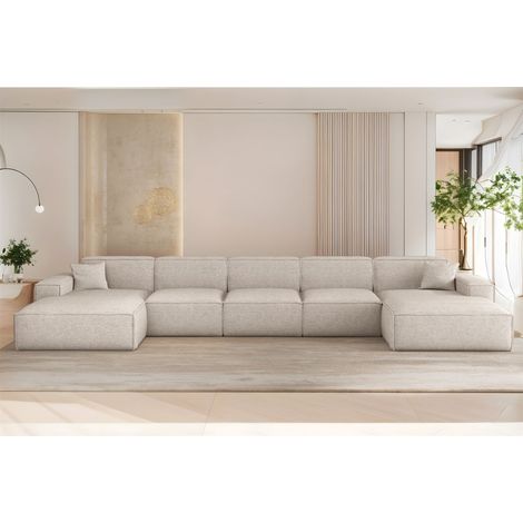 Wohnlandschaft Sofa U-Form CELES PREMIUM XL in Stoff Artico Creme (1/3)