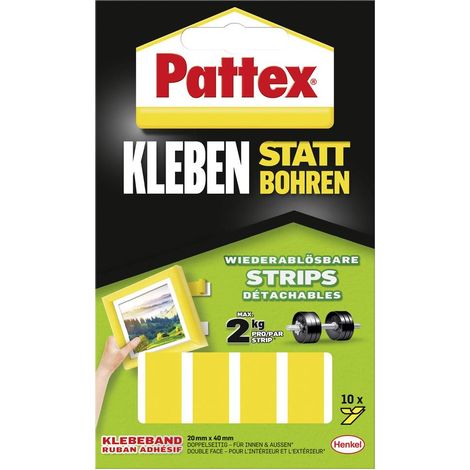 Pattex Strisce adesive, nastro biadesivo forte, rimovibili, l'adesivo fissa gli oggetti in modo permanente senza forare, 10 ciascuna 20 x 40 mm (1/4)