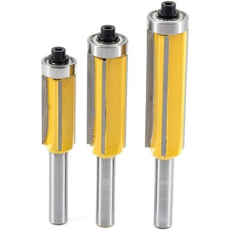 3Pcs 8mm Tige 4 flûte Fraise à Copier Avec Roulement Supérieur Fraise Pour Affleurer Droite Carbure Fraisage de Menuiserie Bricolage de Coupe Diamètre (1/4)