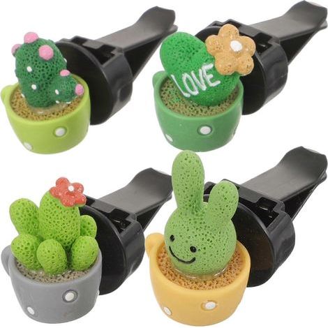 Lot de 4 désodorisants décoratifs cactus pour voiture, clips de ventilation, accessoires intérieurs de voiture-3.5X2.7CM (1/3)